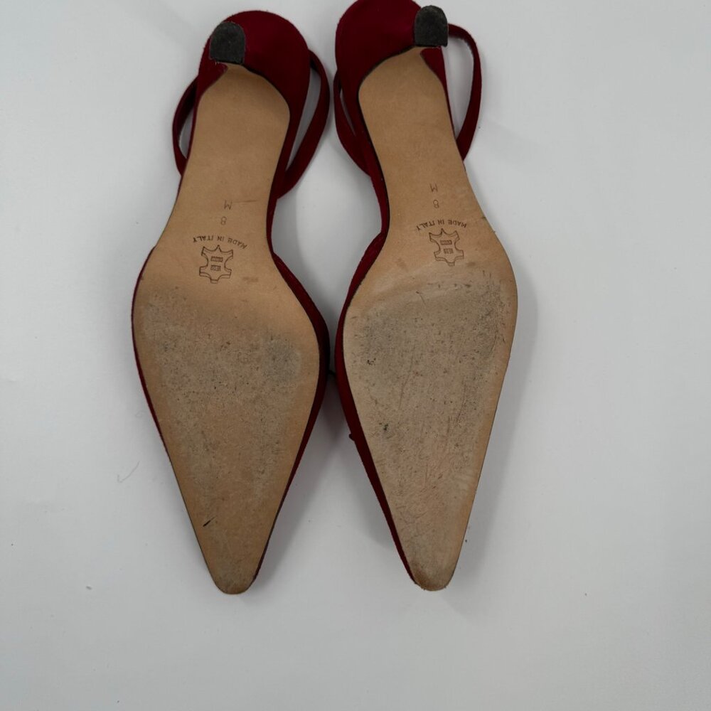 Isaac Mizrahi Red Suede Pointed Toe Slingback Heels With Bow Detail Size 8 M Mad - Picture 6 of 10